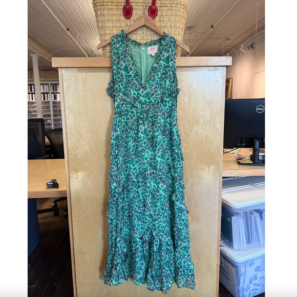 Banjanan - 100% Silk Floral Ruffle Maxi Dress - Picture 1 of 4